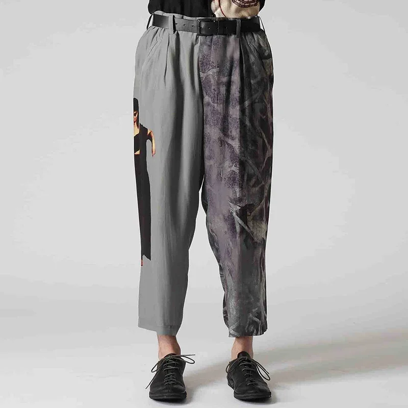 

YOJI OOAK шелковые брюки оригинального дизайна с различными узорами, асимметричные повседневные брюки для мужчин