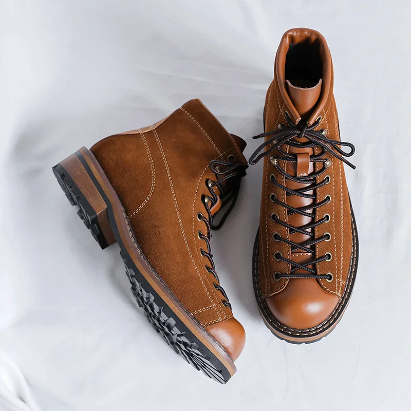 Handmade Vintage British Men Ankle Boots Dress Leather Shoes Autumn Winter Tooling Desert Boots Outdoor Work Motorcycle Boots