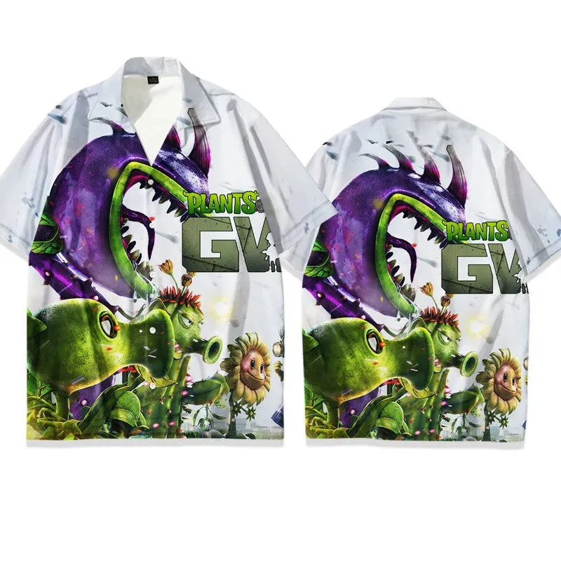 2024 New Plants vs. Zombies Exquisite Print Men\'s Summer Fashion Short sleeved Shirt Casual Party Street Wear
