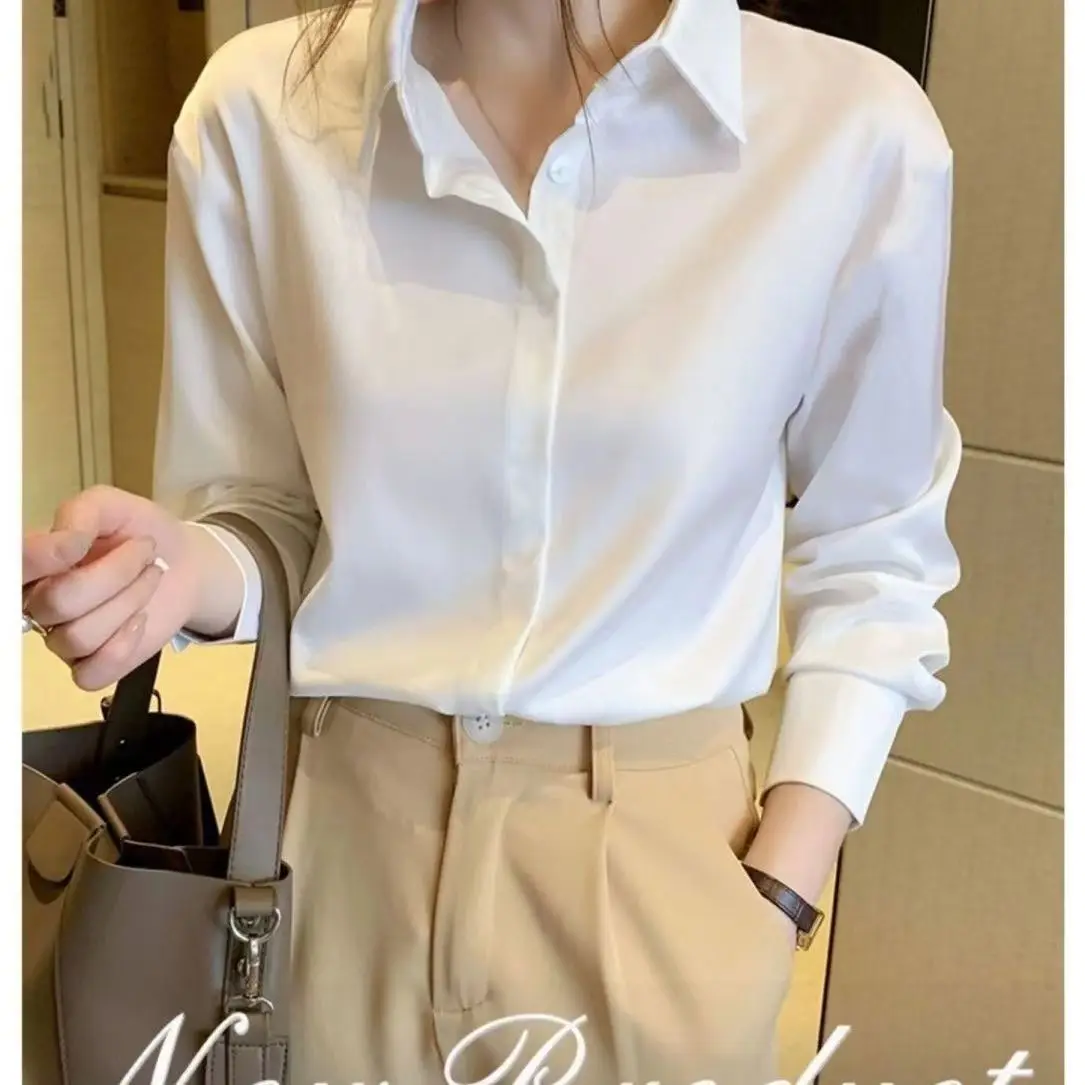 Spring Woman Clothing Long Sleeve Black Shirt Formal Office Lady Simplicity Preppy Style Thin Non Ironing Anti Wrinkle Generous