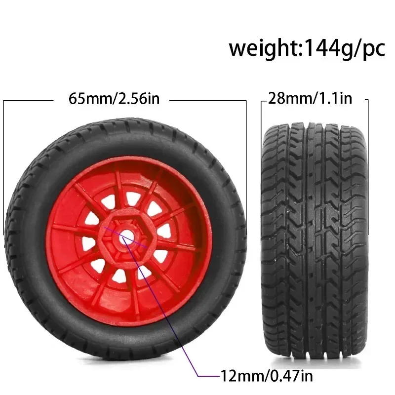 고무 타이어 업그레이드 부품, Arrma 1/14 MOJAVE GROM RC 자동차 액세서리, 12mm 육각 ARA550116, 65mm, 4 개