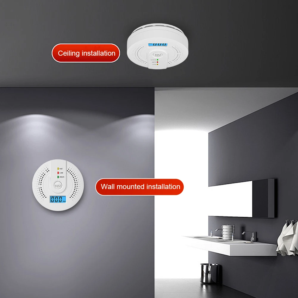 Independent CO Alarm Sensor Sound Warning Gas Monitor High Sensitive Warning LCD Digital Carbon Monoxide Detector (No Battery)