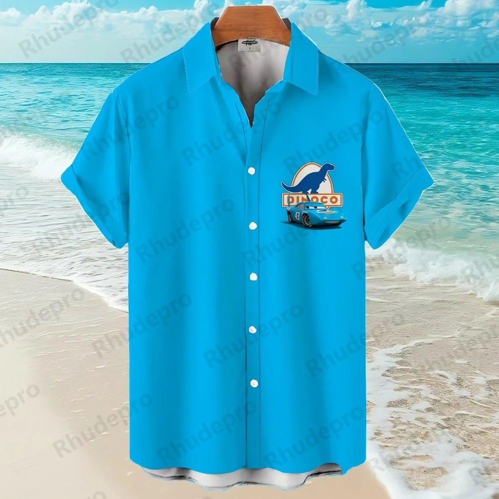 

Disney Men's Fashion Lightning Mcqueen Shirt Summer Cars Style Clothing Holiday Women Hawaii Print Girl Short Sleeve Shirt