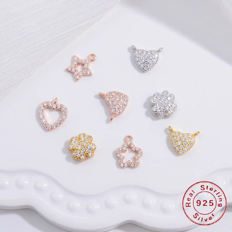 

S925 Sterling Silver Heart Four-Leaf Clover Star Zircon Charms ,for Jewelry Making Accessories Wholsale SD33