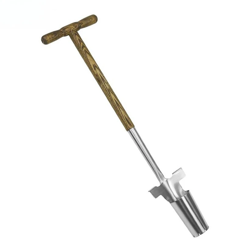 Hot Selling Wood Long-handled Bulb Planter Tool Stainless Steel Sowing Tool Hole Seedling Transfer