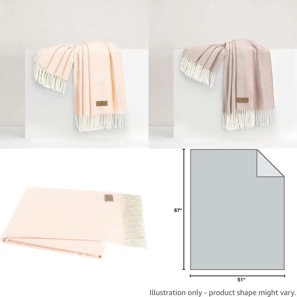 

Luxury Pink Salt Herringbone All-Season Soft Woven Throw with Decorative Fringe - Made in Italy - 51 Wide