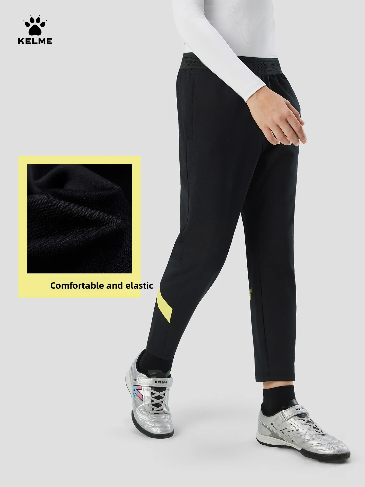 Kelme Kids' Fleece-lined Sports Pants Football Training Pants Casual Fitness Running Pants Warm Windproof Stretch Long Pants