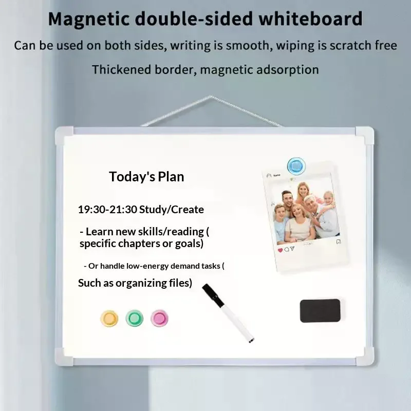 

1 Set 16" X 12" Wall Mounted Whiteboard Small Double-Sided Graffiti Drawing Board With 3 Markers & 4 Magnets Dry Erase Board