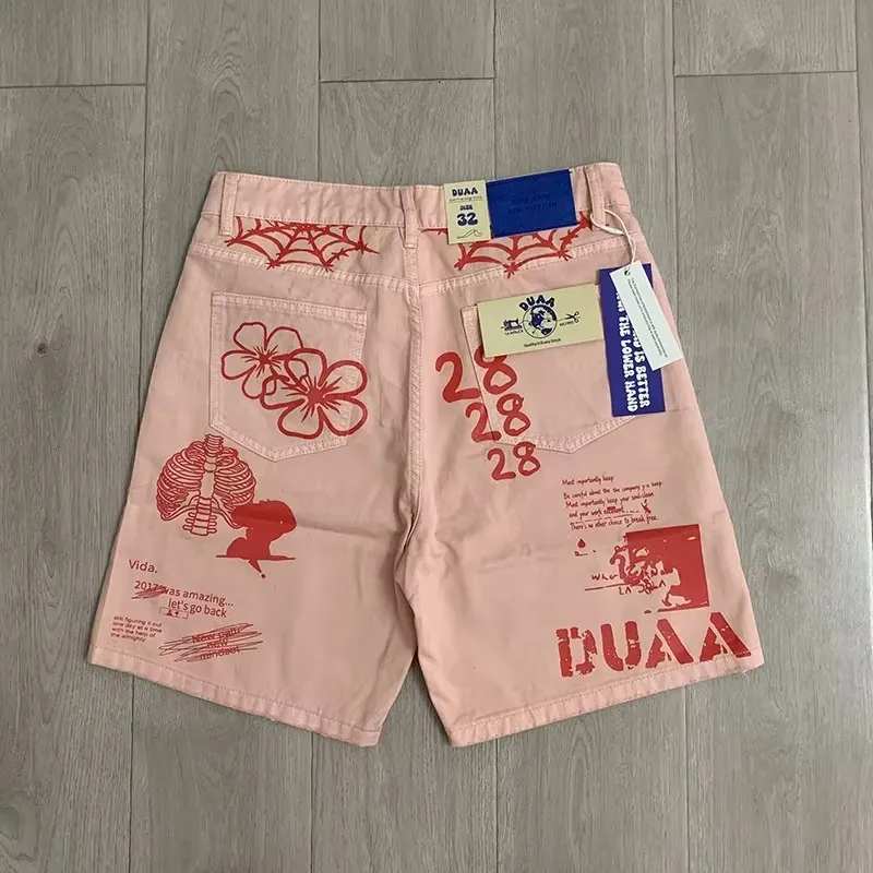 New Men Graffiti DUAA Denim Rhinestone Ripped CARGO SHORTS Comfortable Camouflage Skateboard Street Cotton Casual Shorts #a240