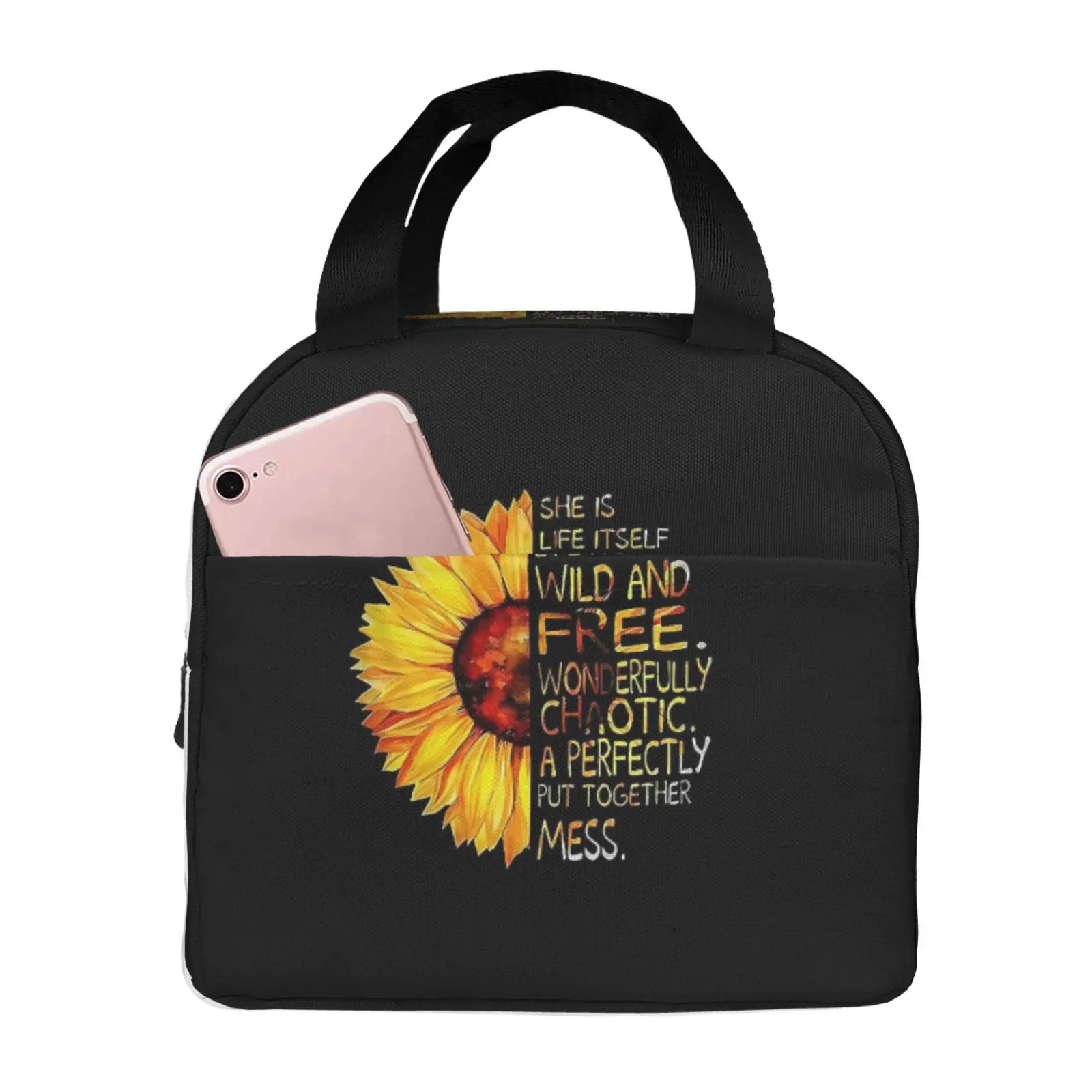 Chic Sunflower Pattern Insulated Lunch Bag The Nightmare Before Christmas Portable Thermal Cooler Lunch Box Container Tote Bags