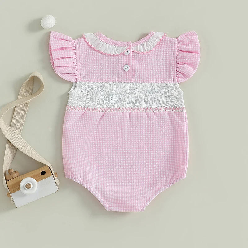 Tutina da neonato con maniche a volant e stampa floreale per neonata carina, girocollo, abbottonata, per abiti estivi alla moda