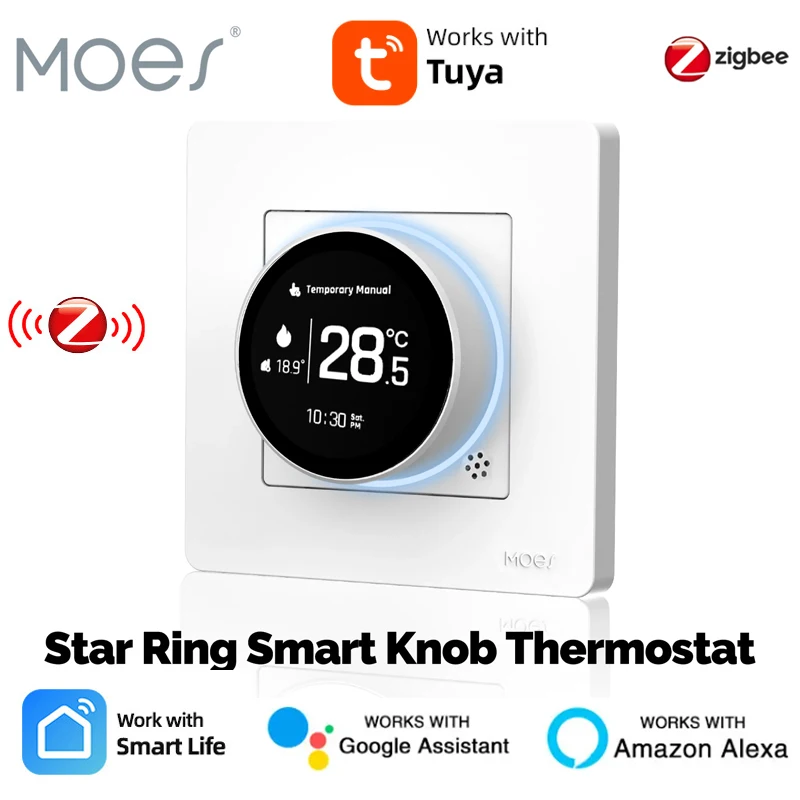 

MOES Tuya ZigBee 3,0 умная ручка термостат регулятор температуры водяной котел электрическое отопление работает с Alexa Google Home