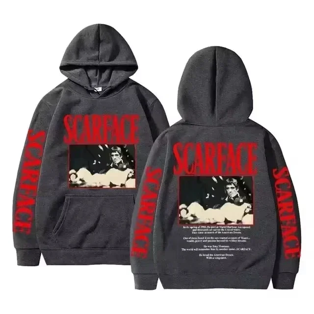 سترة بقلنسوة برسومات توني مونتانا "سكارفيس" للرجال والنساء، سترة كاجوال كلاسيكية على طراز الهيب هوب، ملابس هيب هوب للشارع #6