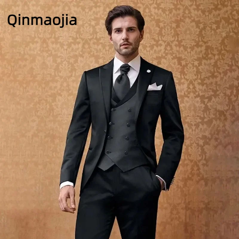 

Style Black Men Suits 3Piece Classic Lapel Outfits Chic Formal Prom Party Wedding Groom Full Men's Suit Slim Men's clothing