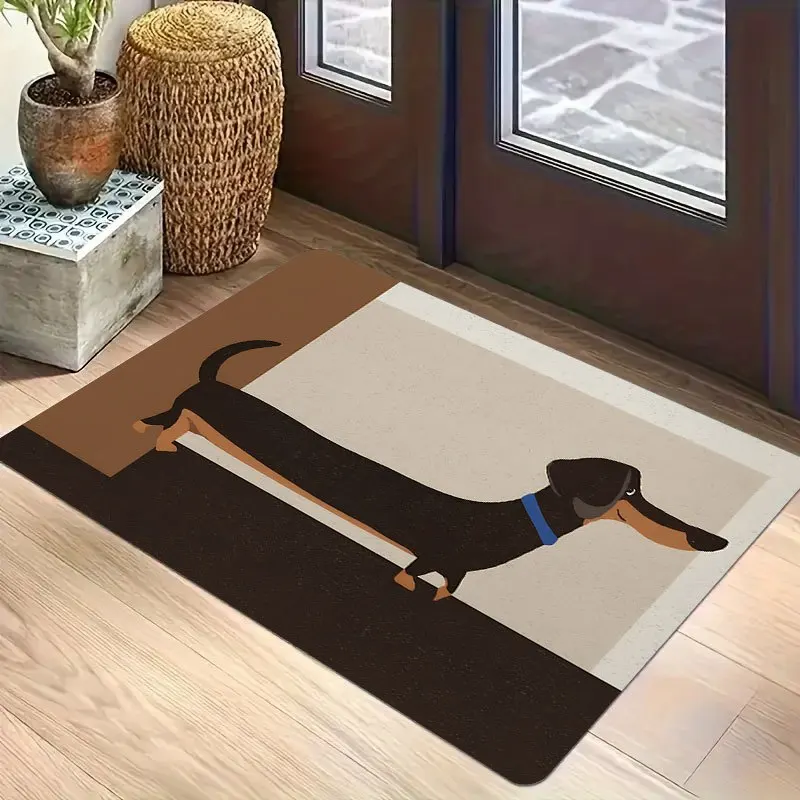Dachshund Door Mat, Cute Dog Silhouette Entry Rug, Brown and Beige Floor Mat Non-Slip Carpet for Home Entrance Living Room Porch