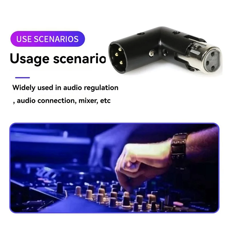 AB43-2Pcs 3Pin XLR Winkel Adapter Einstellbare Stecker Auf Buchse XLR 90 Grad Adapter 3-Pin Vernickelung Stecker für Audio