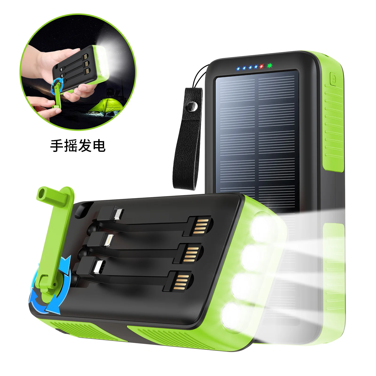 

61200mAh Waterproof Solar Power Bank With Hand Crank External Battery Charger Powerbank for iPhone 16 15 X Huawei Xiaomi Samsung