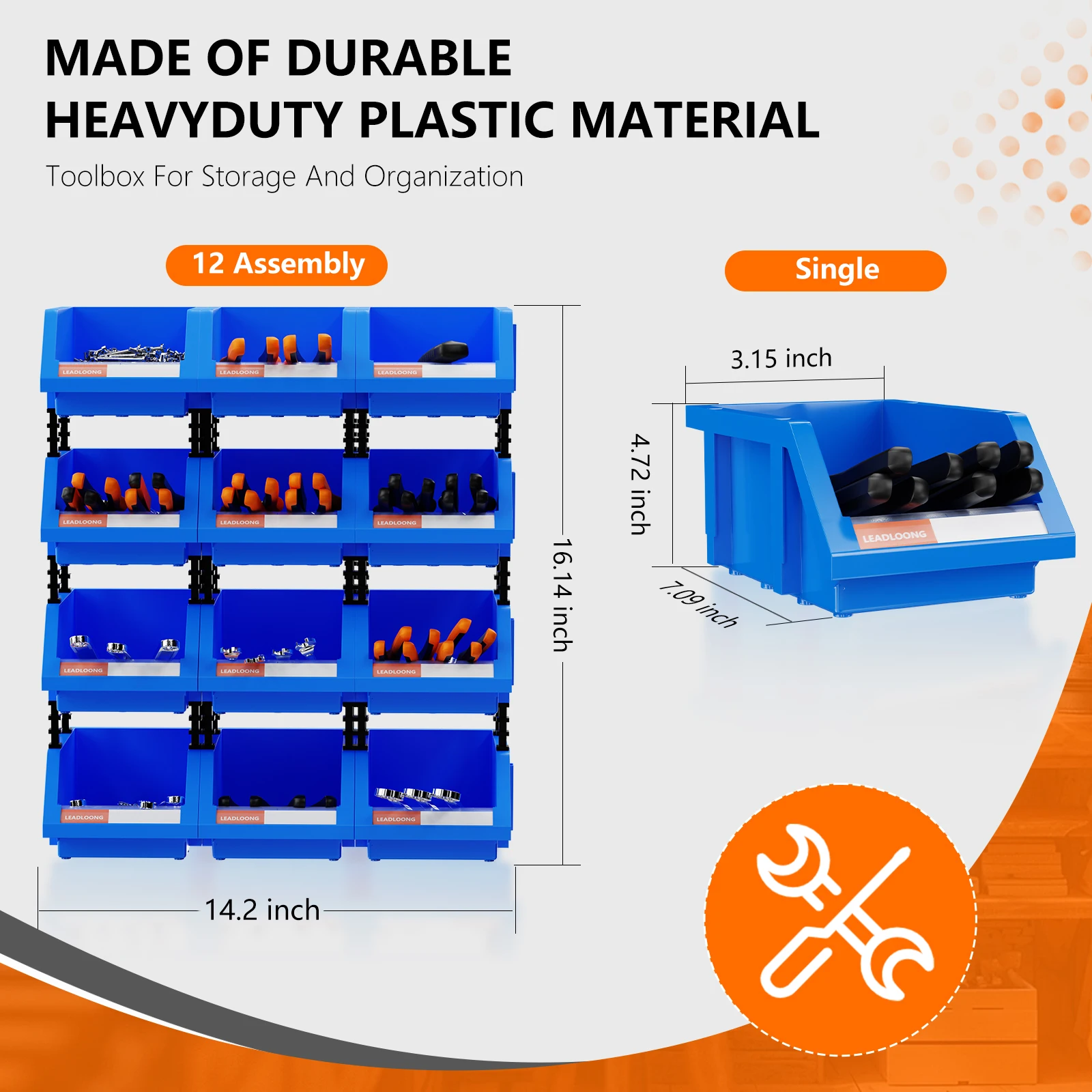 LEADLOONG 12pcs Plastic Stackable Storage Bins, Parts Storage Organizer, Garage Storage Bins, Small Parts Container, 180*120*80M