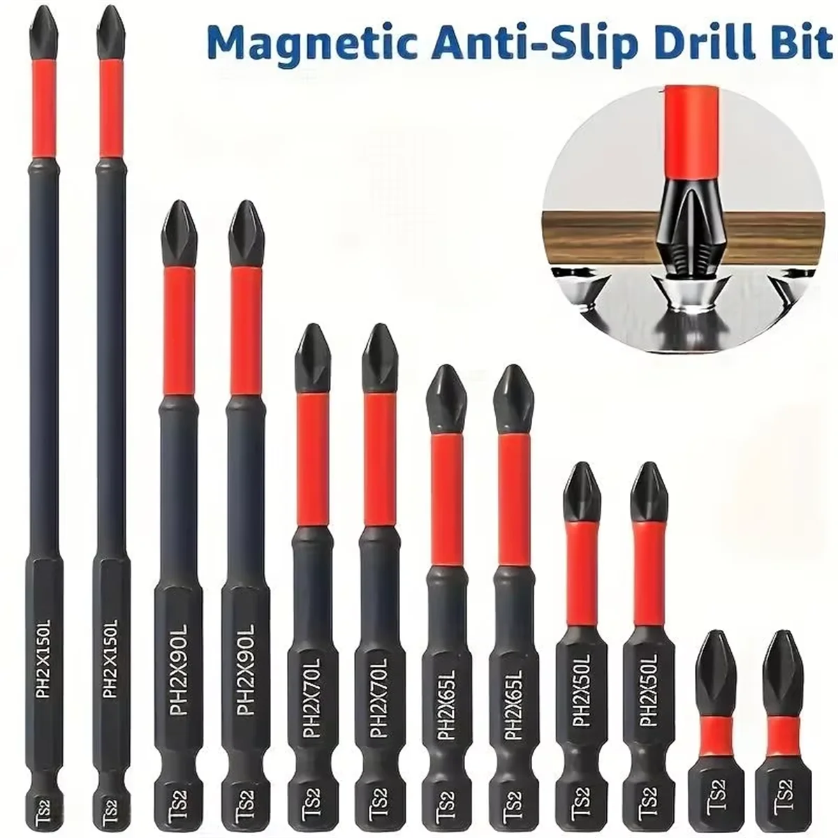 12-teiliges Magnetisches Anti-Rutsch-Bohrerset aus S2-Stahl mit Phillips- und Schlagbits für Elektro- und Handbohrmaschinen mit Rutschfestem Griff