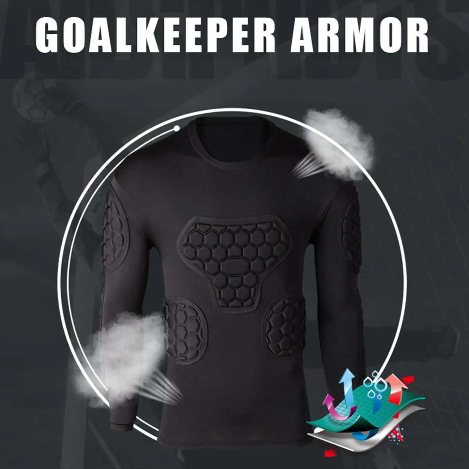 Athletic Compression Sports Shirt with EVA Guards Padded Protection Honeycomb Elbow Rib Chest for Soccer Rugby Activities