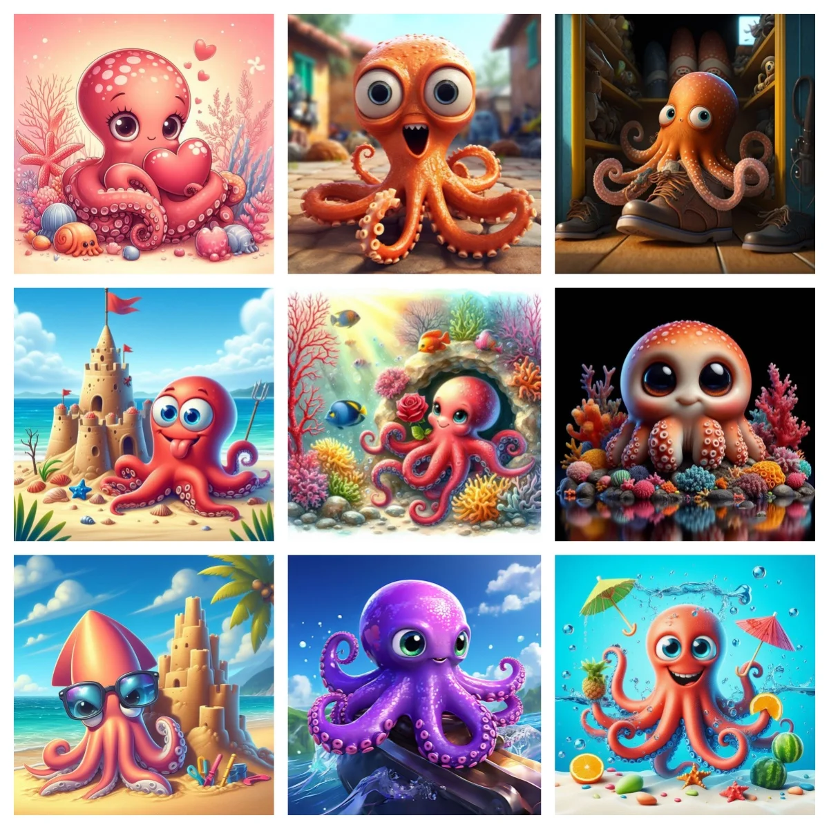 

Rocket Squid Octopus DIY Diamond Painting Cartoon Sea Animals Pictures Diamond Embroidery Home Wall Decor Fun Children's DIY