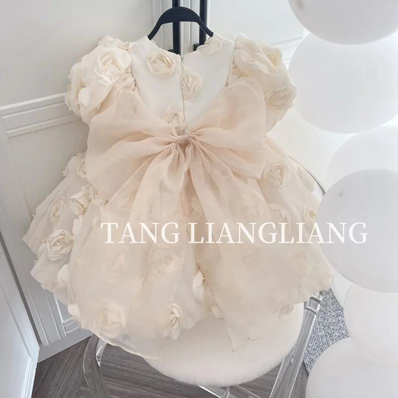 Baby Girl Princess 3D Flower Tutu Dress Puff Sleeve Infant Toddler Teen Tulle Vestido Party Wedding Pageant Baby Clothes