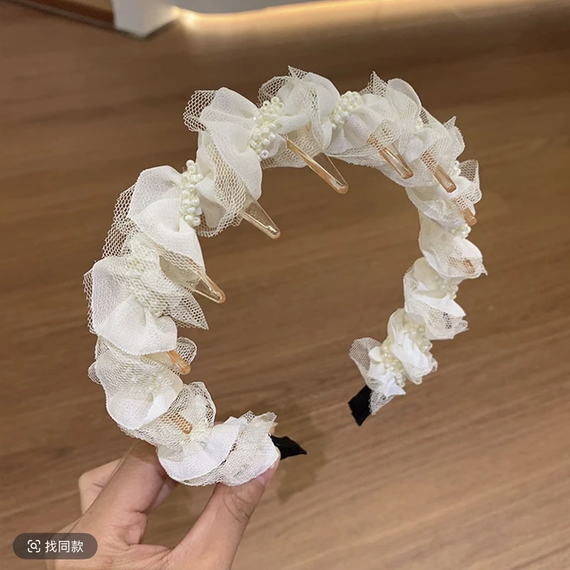 الحلو أنيقة شبكة مطوي عقال الأميرة الجنية اللؤلؤ الشعر هوب غطاء الرأس الفتيات إكسسوارات الشعر #6