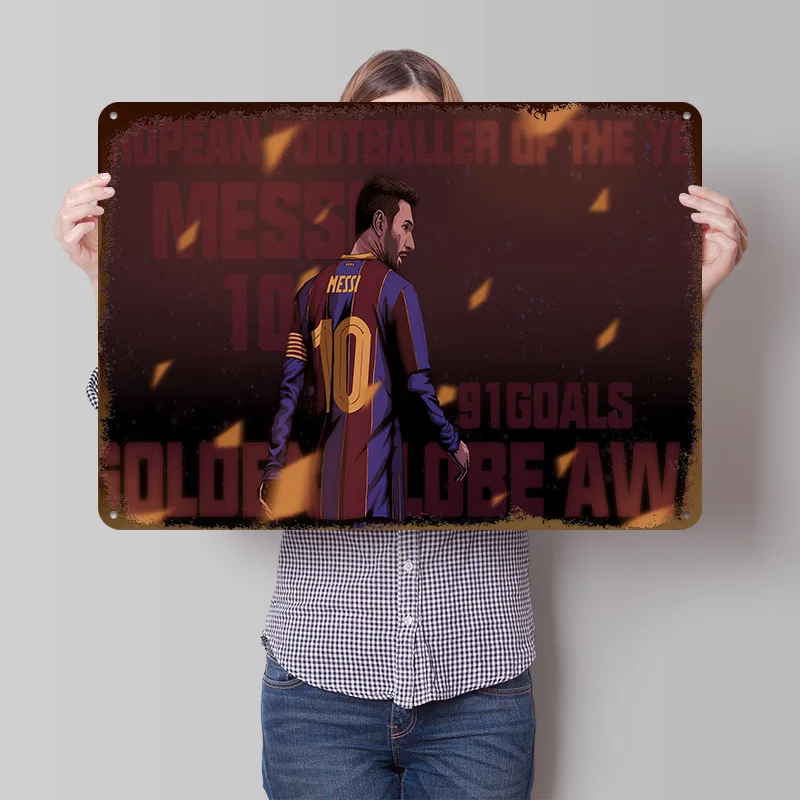 Lionel Messi Football Sport Printed Poster Customized Wall Art Retro Vintage Metal Tin Signs for Decor Room Decoration Cozy Home