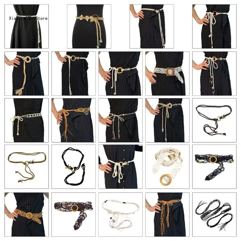 

Color Optional Women Waist Belt Vintage Bohemian Adjustable Braided Waist Belt Knot Women Dress Shirt Waist Seal Belt