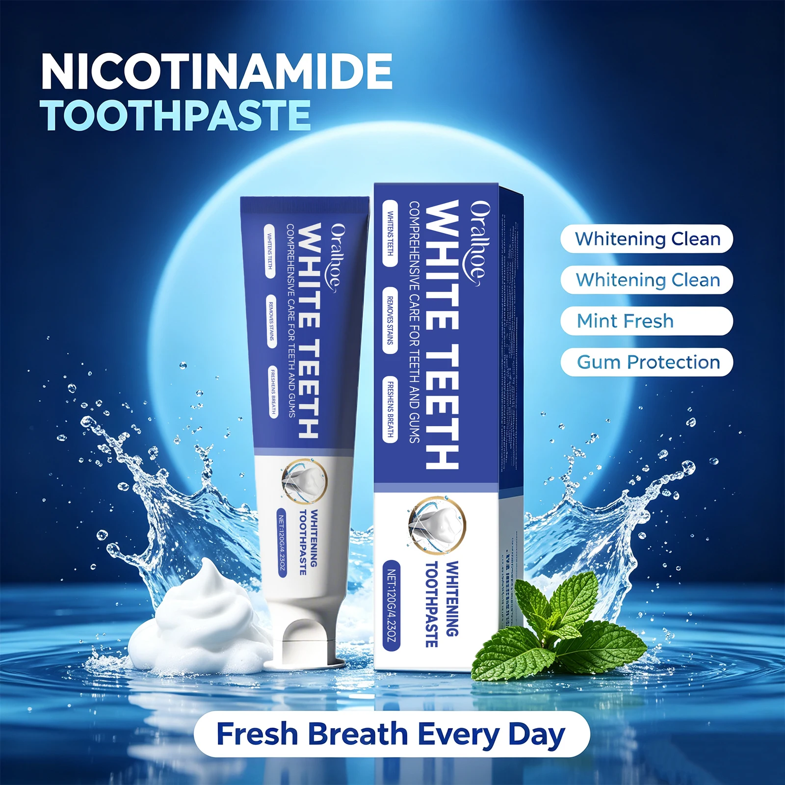 Teeth Whitening Naturally - Мятная зубная паста с ниацинамидом для