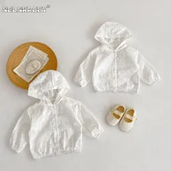 2023 neu im Herbst hübsche Säugling gemusterte Strickjacke voller Ärmel Kapuze Kinder Baby Kinder grls Sonnenschutz hemd dünne Mantel jacke