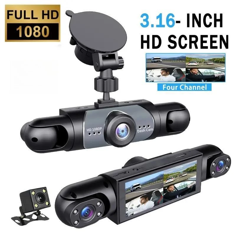 1080P WiFi Quad-Lens Dash Cam – Front, Rear, Left & Right Recording with Reverse View Function