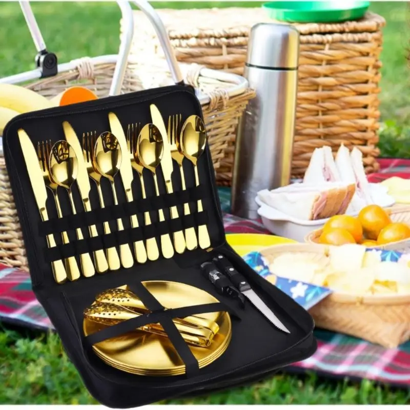 

10/20 Pcs Camping 304 Stainless Steel Utensil Picnic kitchen Dishes Set Outdoor Tableware Kit Portable Cutlery Combination