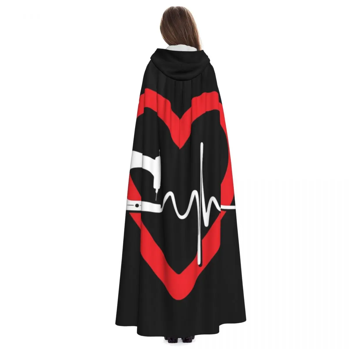 Quilting Heartbeat Long Hooded Cloak Witch Medieval Costume Cosplay Cape HalloweenParty Adult Unisex