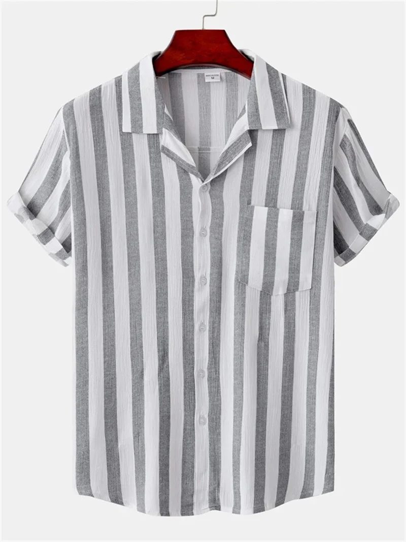 Chemise à manches courtes à rayures verticales pour hommes, chemise à revers boutonnée, chemise formelle couvertes, adaptée au quotidien décontracté ou aux vacances