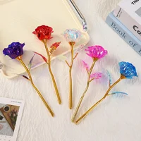 18cm 24k Golden Rose Flower Valentine Day Gift Artificial Roses Foil Rose Flowers Party Wedding Decoration Holiday Present 2