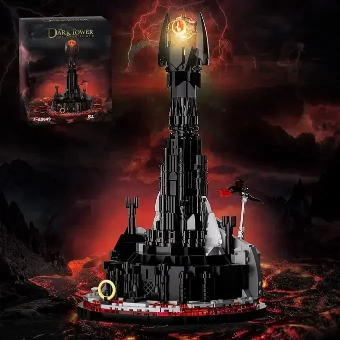 

MOC Lorded Ring Glowing Castle Architecture Dark Tower Building Block Set with Lighting Eye,Game Fans Gifts（969 PCS)