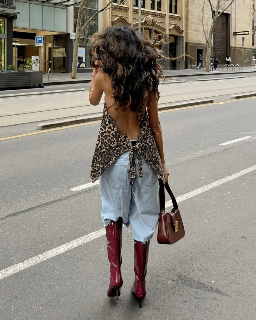 European and American summer new leopard print V-neck neck sleeveless  Girl vest fashion women's top