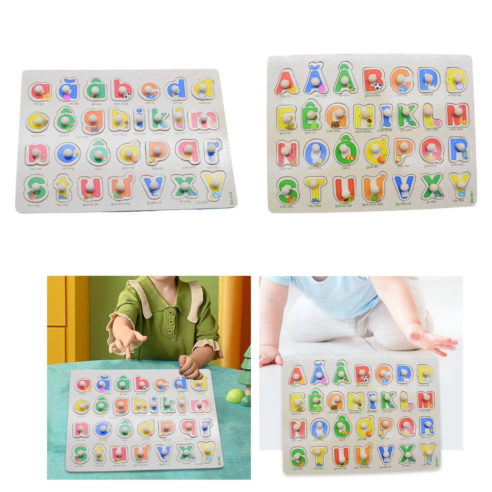 Vietnamese Letters Wooden Learning Puzzles Board Alphabet Toys for Children