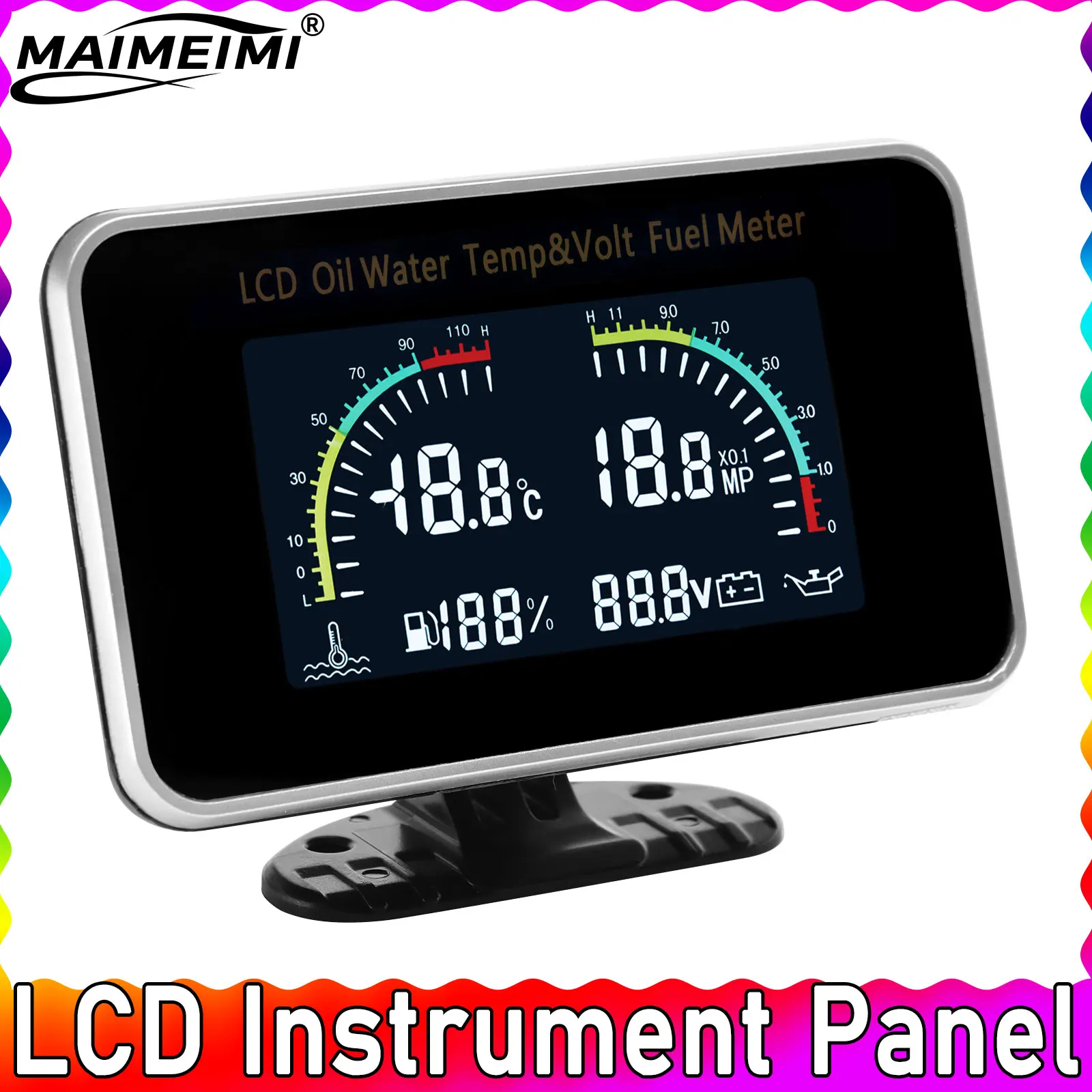 

4 In 1 LCD Oil Pressure Gauge Car Digital Voltmeter Oil Press Fuel Water Temp Meter + 1/8NPT Oil Pressure Water Temp Sensor 12v