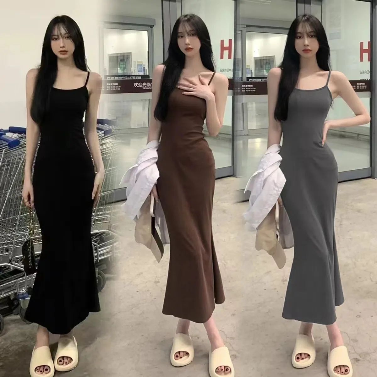 Straps Backless Maxi Dress Women Sexy Slim Korean Fashion Y2K Vintage Party Beach Outfits Cheap Clothes Black Long Dresses Woman