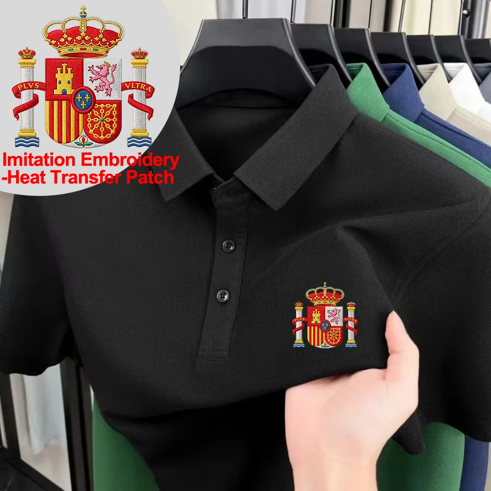 Spain Coat Of Arms Prints Polo Shirt Mens Summer Breathable Lapel T-Shirts Casual Short Sleeve Tops Basic Commuting Male Clothes