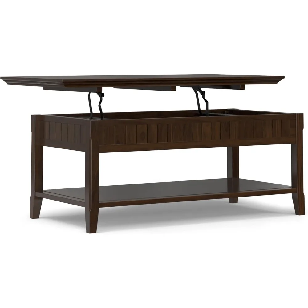 Acadian Solid Wood 48 inch Wide Rectangle Transitional Lift Top Coffee Table in Brunette Brown