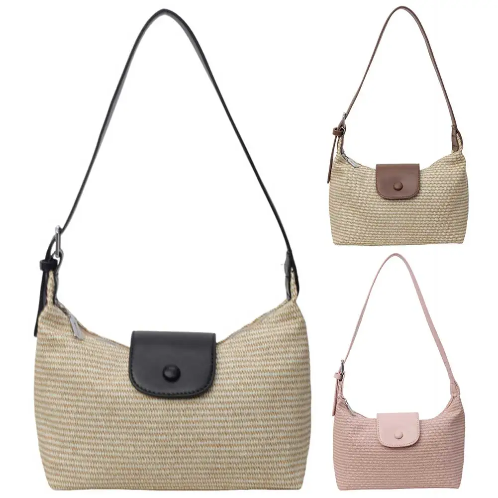 Bolso de hombro grande con correa ajustable para mujer, bolsa de viaje tejida para vacaciones, Verano