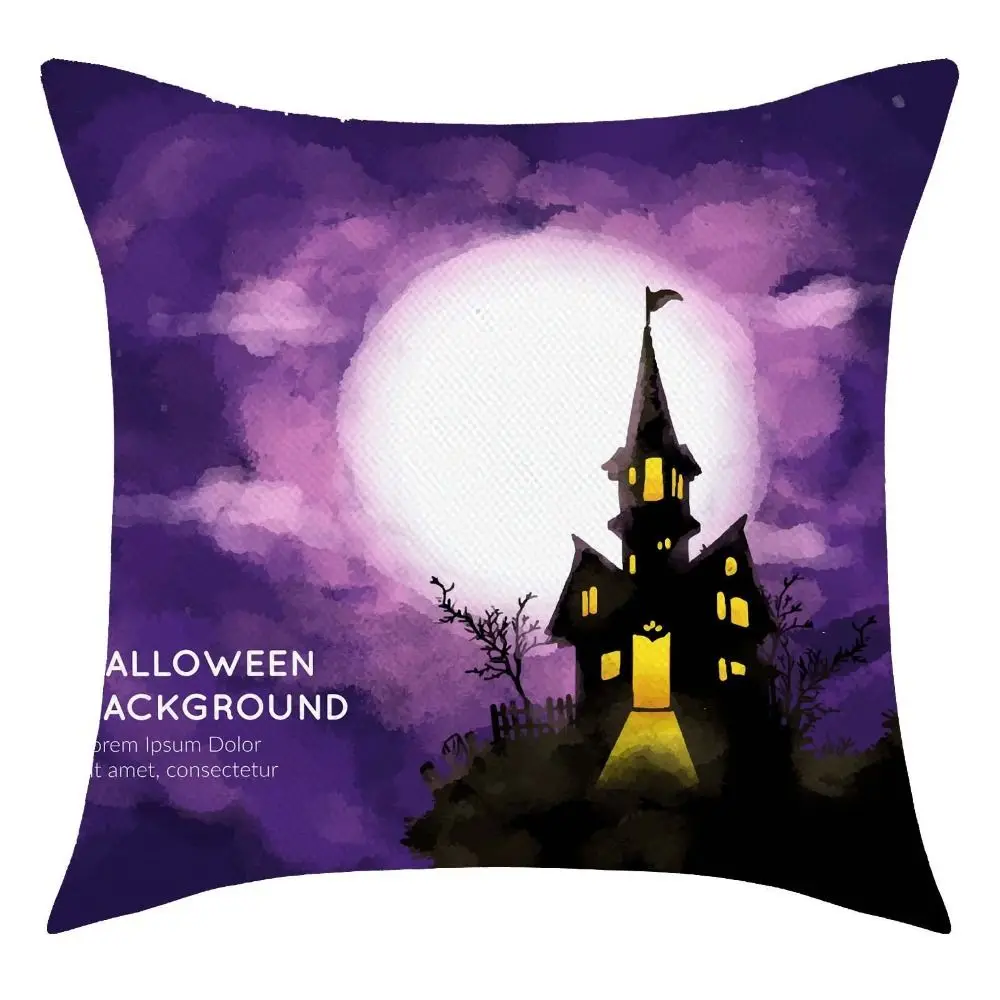 

Linen Halloween Pumpkin Pillowcase Printing 45x45cm Halloween Cushion Cover Castle Bat Pattern Double Side Home
