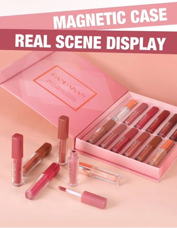 Conjunto de batom fosco à prova d'água, 12 peças, maquiagem para mulheres, sexy, vermelho, cosméticos de longa duração, maquiagem coreana, batom fosco