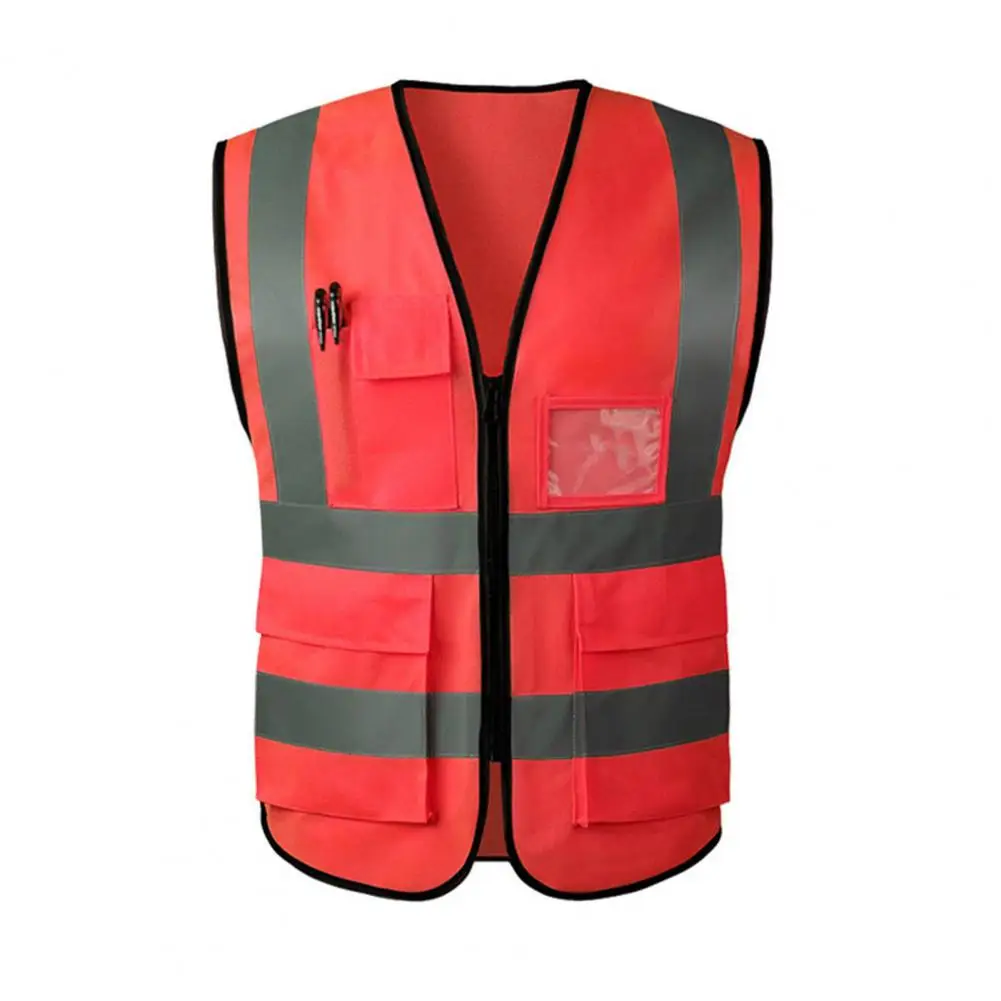 Men Vest Reflective Safety Vest for Women V-neck Work Waistcoat with Zipper Placket Breathable Night for Outdoor