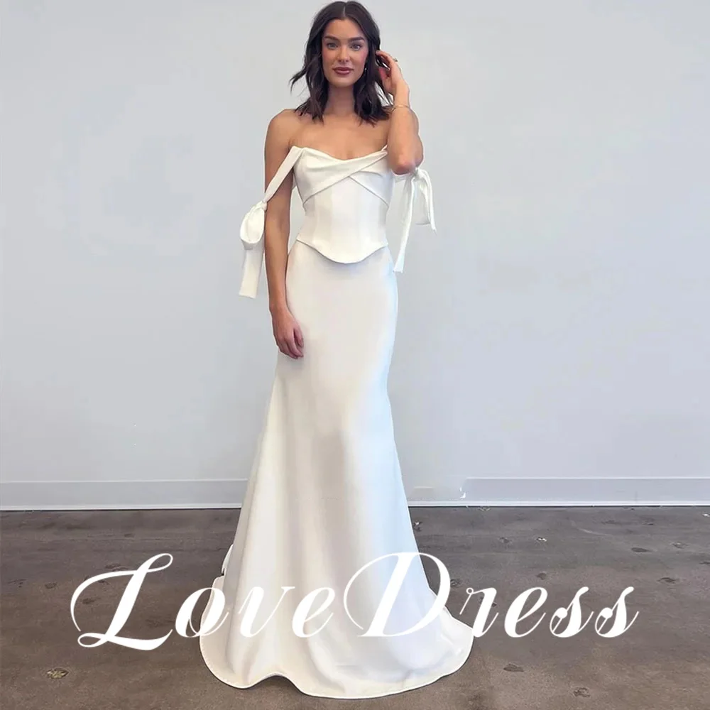 Love Sexy Spaghetti Straps Mermaid Stain abito da sposa con scollo a v semplice lunghezza del pavimento pieghe abito da sposa senza maniche Vestido De Novia