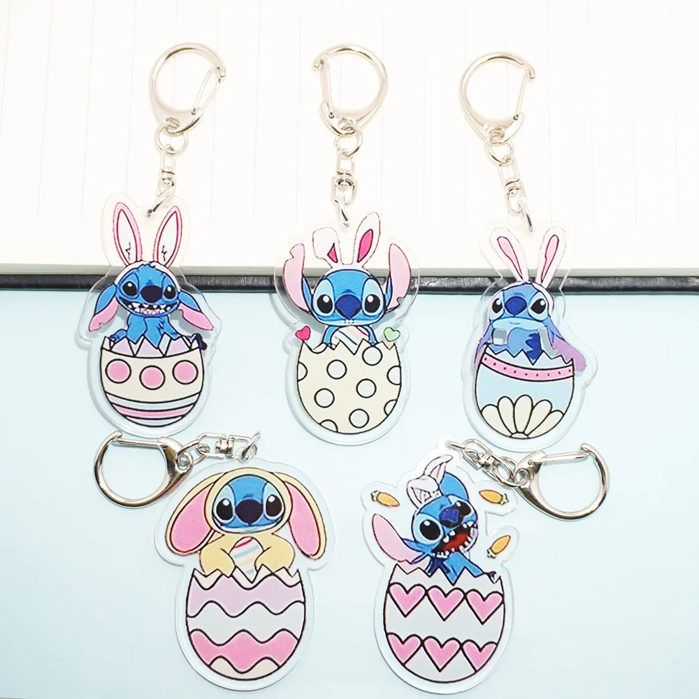 

Beast Kingdom 2D Flat Disney Lilo & Stitch Acrylic Pendant Keychain Cartoon Eggshells Stitch Keyrings For Backpack Accessories
