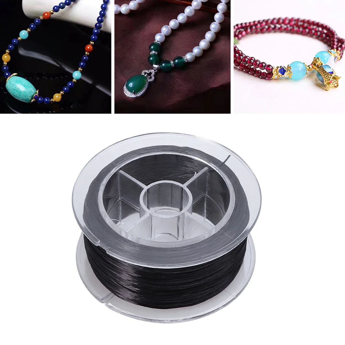 

100 Meters Crystal Amber Bracelet Elastic Cord Thread Beading Prayer Beads Black